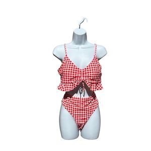 No Brand Red White Ruffle Bikini Plaid Size XL